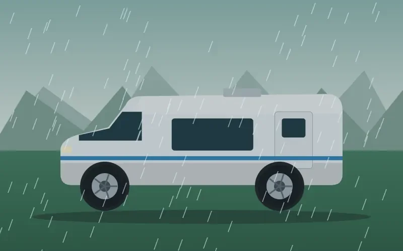A motorhome in the rain