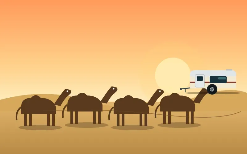 A line of camels crossing the desert