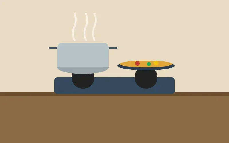 A pot steaming on a camp stove